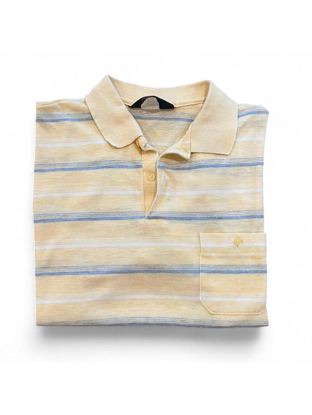 Vintage 90’s Striped Polo Shirt Yellow Blue Soft Cotton Medium